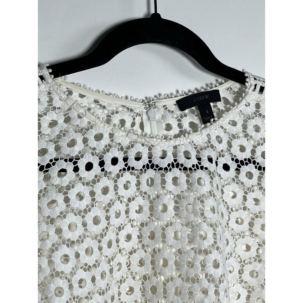 J CREW White Daisy Lace Boxy Top Blouse Bell-Sleeve Sz 2 Boho Floral Whimsy - Picture 4 of 15